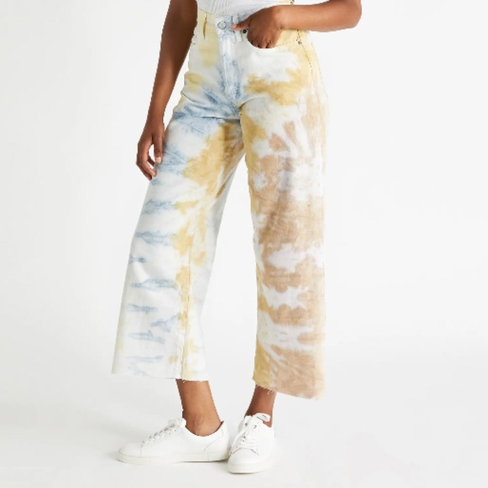 Etica Devon Crop Tie Dye Print Jeans In Botanical Tie Dye